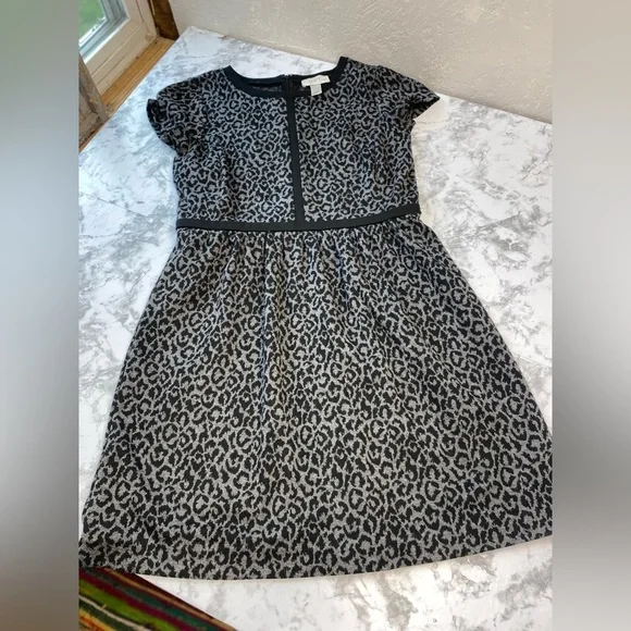 Loft Black & Gray Leopard Print Fit & Flare Dress Size 0 XSmall - Picture 15 of 17